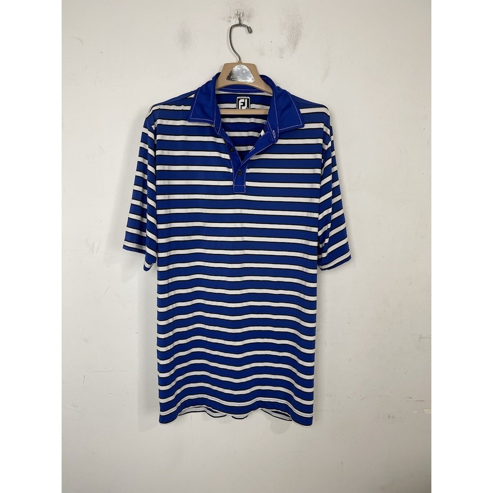 FootJoy Men Polo Shirt XL Blue Golf Preppy Striped Wicking Performance‎ Athletic